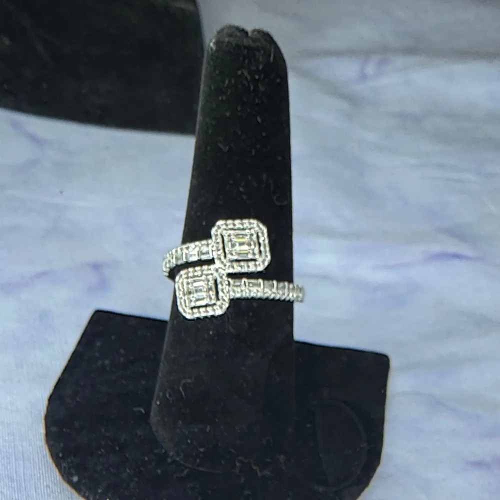 Silver Double Square Halo Ring with Clear Stones - Women's Jewelry - Picture 2 of 3